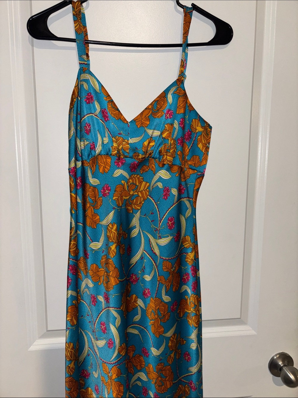 Turquoise Floral Slip Dress with Orange & Pink Accents